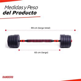 Kit Funcional Randers ARG-007 Mancuernas + Barra 25Kg                      
