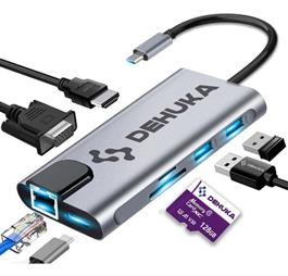 Adaptador Dehuka  8 en 1 USB C HDMI VGA Mini Tipo-B