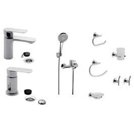 Combo Grifería FV Coty Lavatorio Bidet, Ducha Ext + Kit 6 Acc