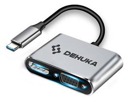 Adaptador Dehuka USB-C a VGA HDMI Celular Notebook TV Proyectores